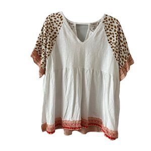 GiGio plus short sleeved loose fitting v-neck top w/keyhole back 2XL